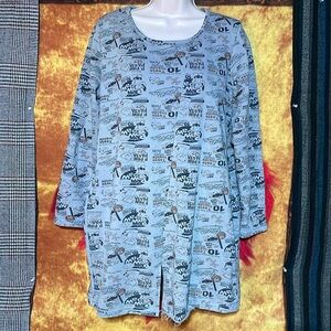 PUNEE-women’s gray PAW PAW graphic long sleeve short/mini shirt dress
